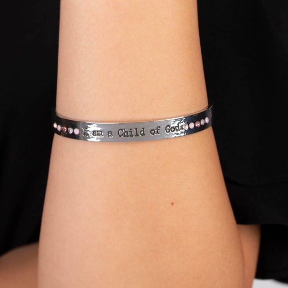 Divine Display - Pink & Silver “I AM A CHILD OF GOD”Cuff Bracelet - Picture 2 of 2